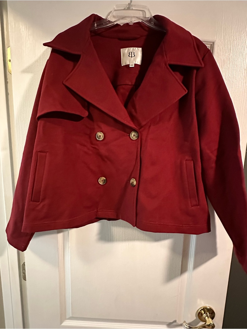 Betabrand Women's Crimson Double-Breasted Pea Coat